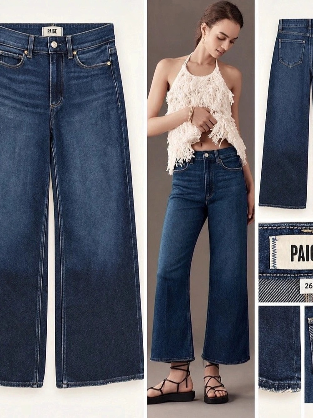PAIGE Anessa High-Rise Wide-Leg Jeans | Dark Wash | Size 26